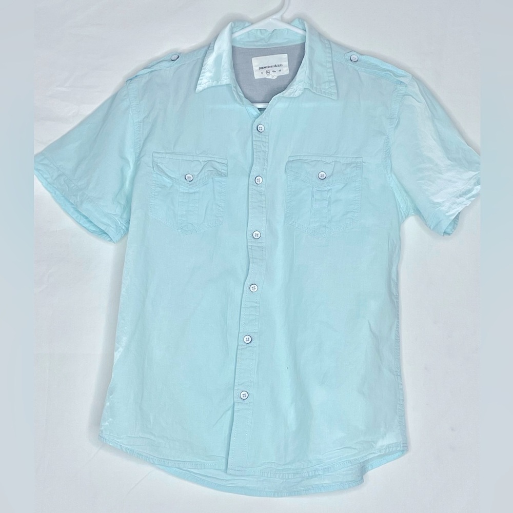 Boys Paper & Denim Pale Blue/Geen Fisherman Style Shirt